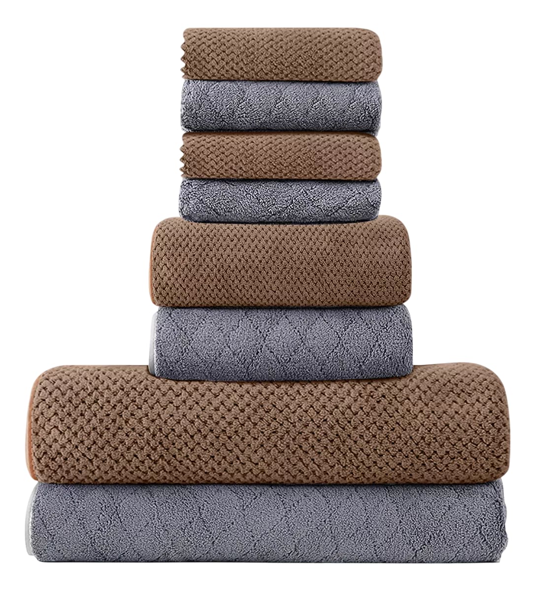 Toallas de Baño Lana Coral Suave de Alta Densidad 8 piezas Gris Oscuro y Marrón $632