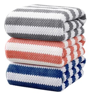 Foto 1 | Toallas de Baño Grande de Lana Rayadas 3 piezas Gris Coral y Azul