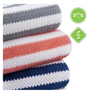 Foto 4 | Toallas de Baño Grande de Lana Rayadas 3 piezas Gris Coral y Azul