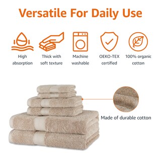 Foto 2 | Toallas Amazon Basics de Algodón Orgánico 6 Piezas - Venta Internacional