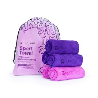 Foto 1 | Kit 5 Toallas Deportivas B Life de Microfibra Morado y Rosa Absorbentes Secado Rápido