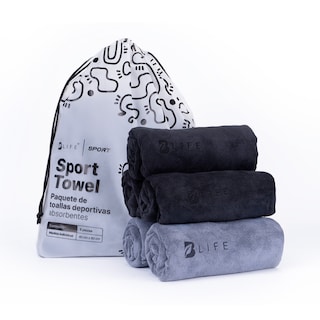 Foto 1 | Kit 5 Toallas Deportivas B Life de Microfibra Negro y Gris Absorbentes Secado Rápido