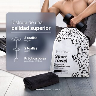 Foto 4 | Kit 5 Toallas Deportivas B Life de Microfibra Negro y Gris Absorbentes Secado Rápido