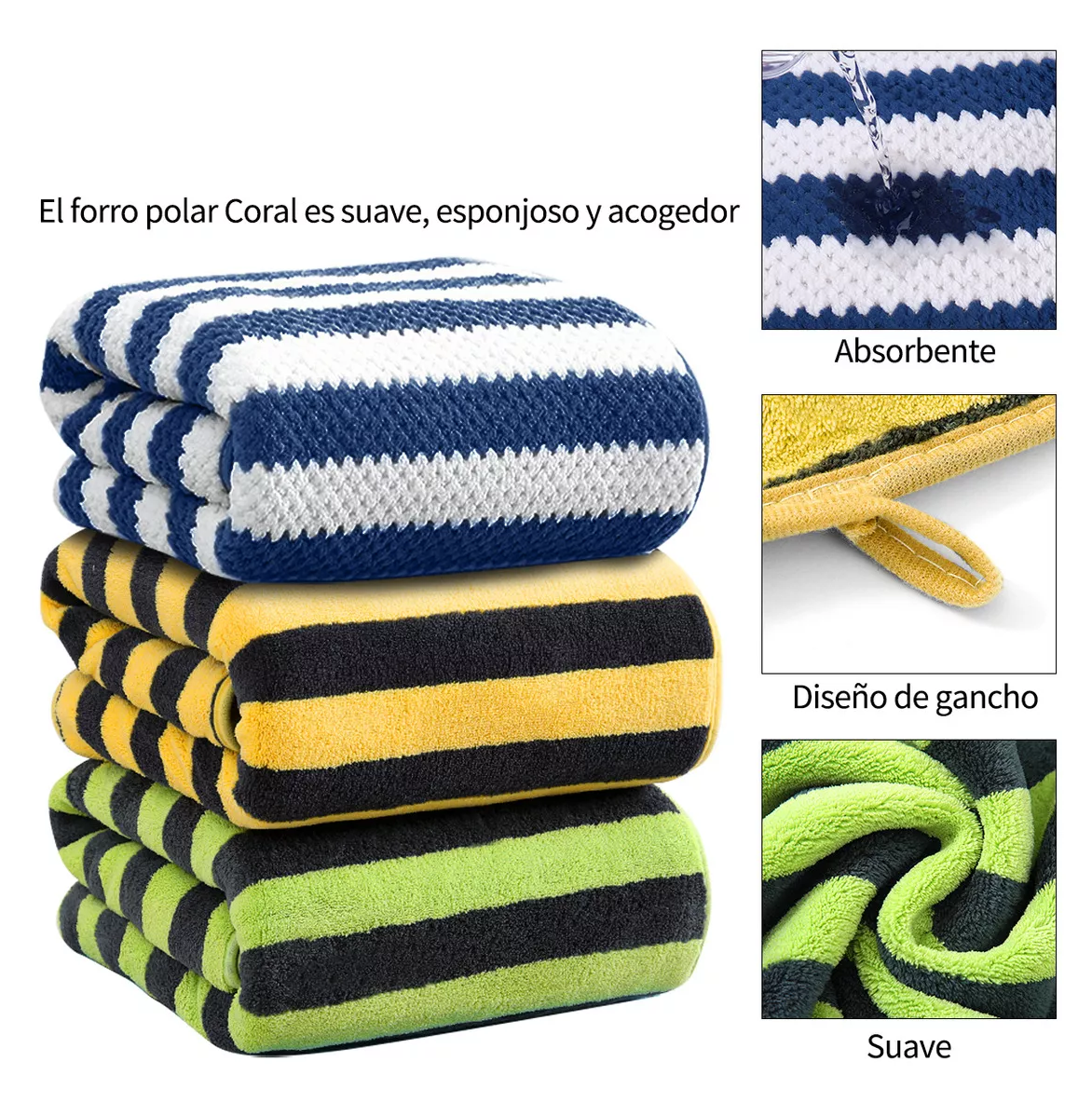 Foto 4 pulgar | Toallas De Baño Belug Grandes Lana Rayadas 3 Piezas