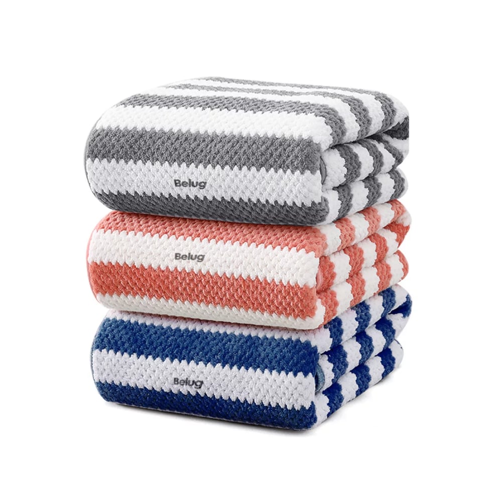 Toallas De Baño Completo Grande Lana Rayadas 3 Piezas, Combination 1 Gris, Coral Azul Blanco Belug $689