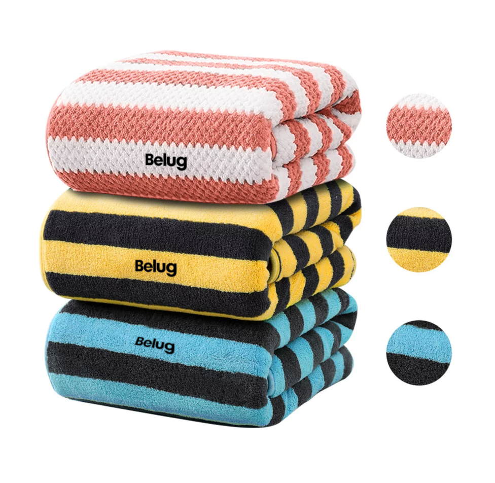 Foto 4 pulgar | Toallas De Baño Completo Grande Lana Rayadas 3 Piezas, Combination 2 Coral Amarillo Azul Negro Belug