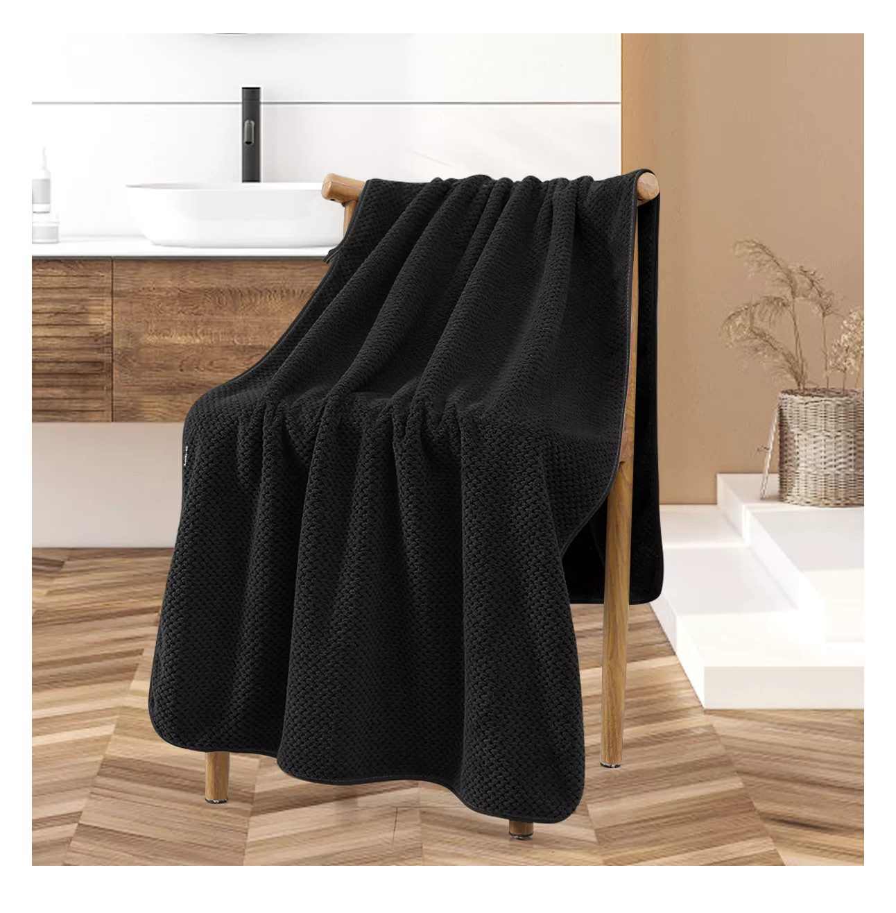 Foto 5 pulgar | Toallas De Baño Completo Grande 70×140 Cm 2 Piezas Marrón Y Negro