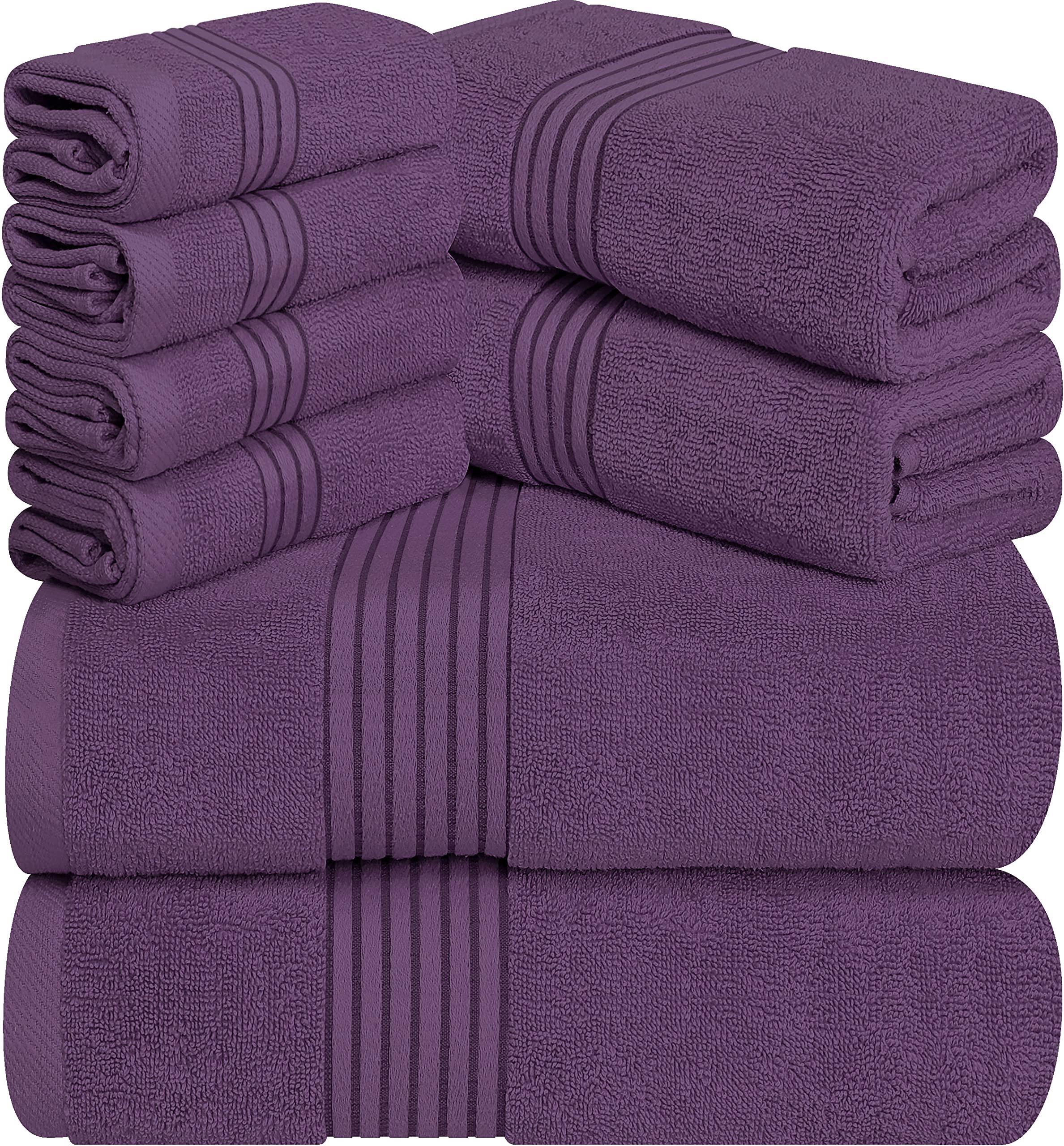 Juego De Toallas Utopia Towels, 8 Piezas, 100% Algodón Hilado En Anillos, Color Ciruela - Venta Internacional.