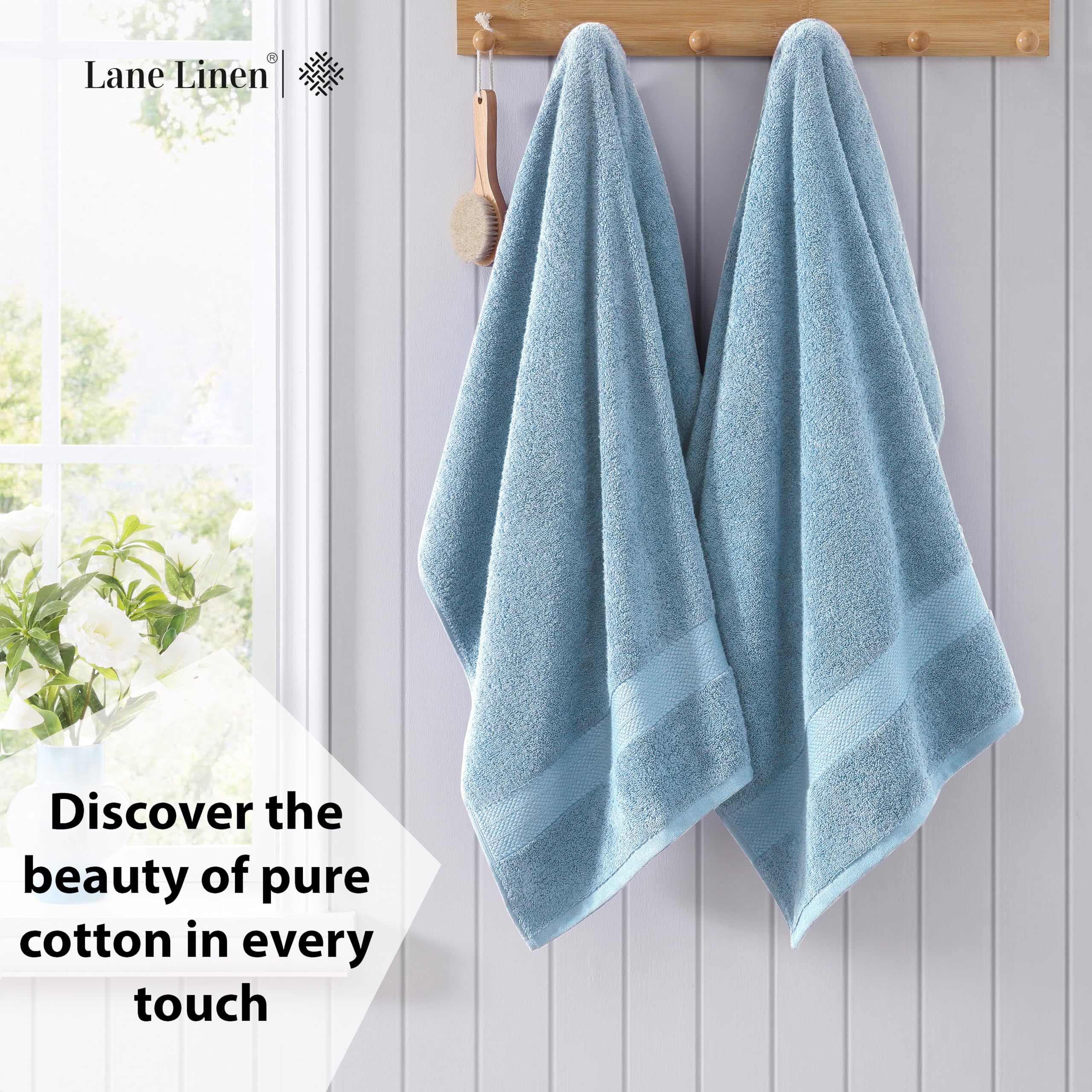 Foto 4 pulgar | Juego De Toallas De Baño Lane Linen, 100% Algodón, Azul Cerúleo, 35 X 66 Cm, Paquete De 2 - Venta Internacional.