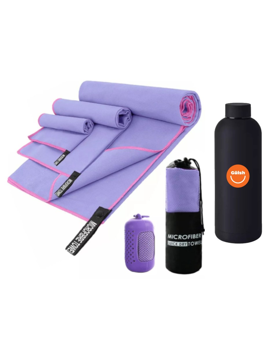 Toalla Microfibra 3+1 Paquetes Color Violeta + Termo Güish Gratis