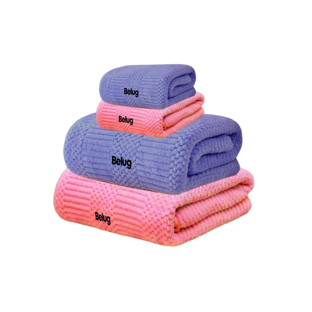 4 Pzs Juego Toalla Baño, Lana Coral Suave De Alta Densidad Belug,  Azul Oscuro Y Rosa Profundo