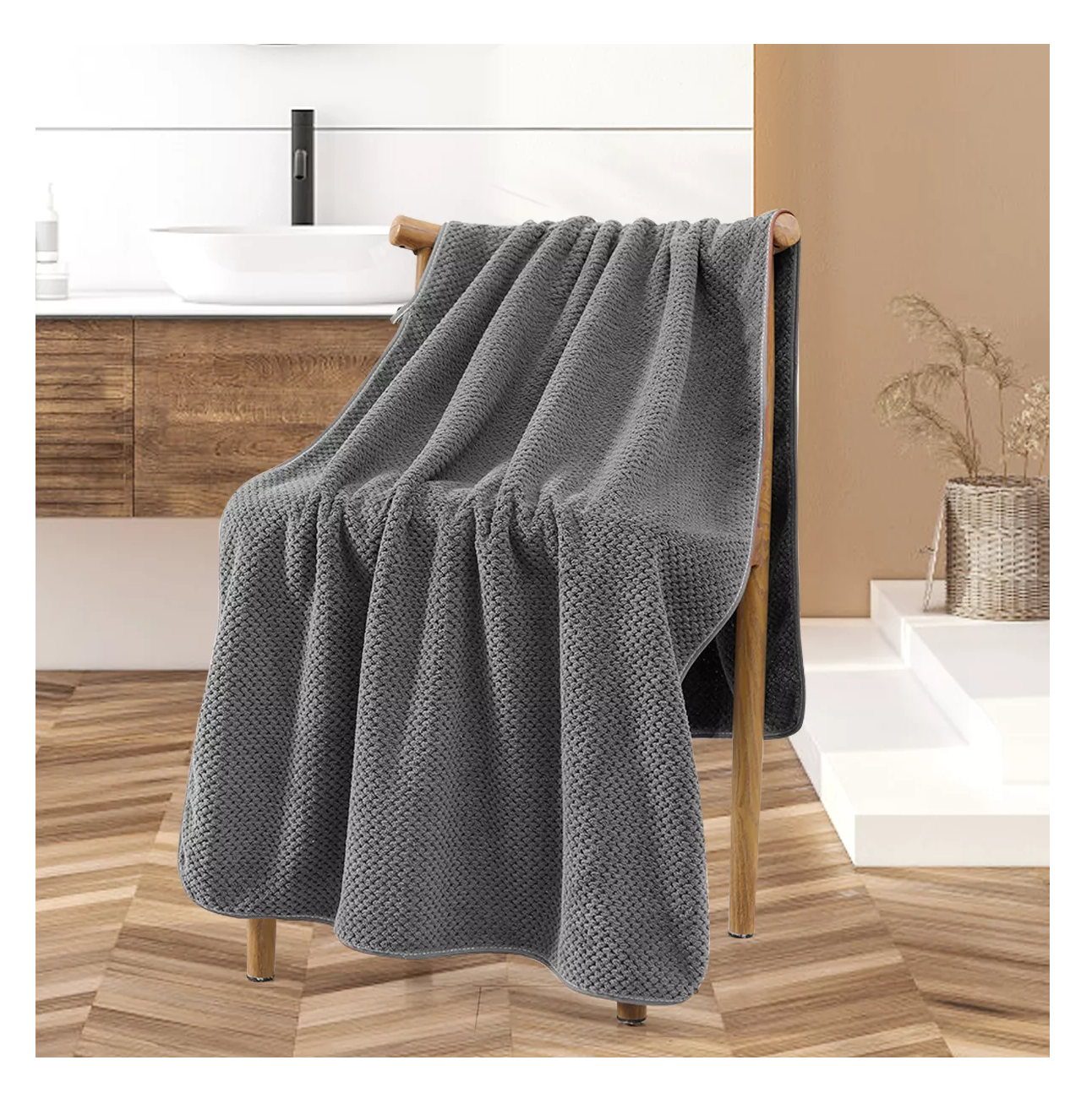 Foto 4 pulgar | Toallas De Baño Completo Grande 70×140 Cm 2 Piezas Gris Oscuro Y Marrón