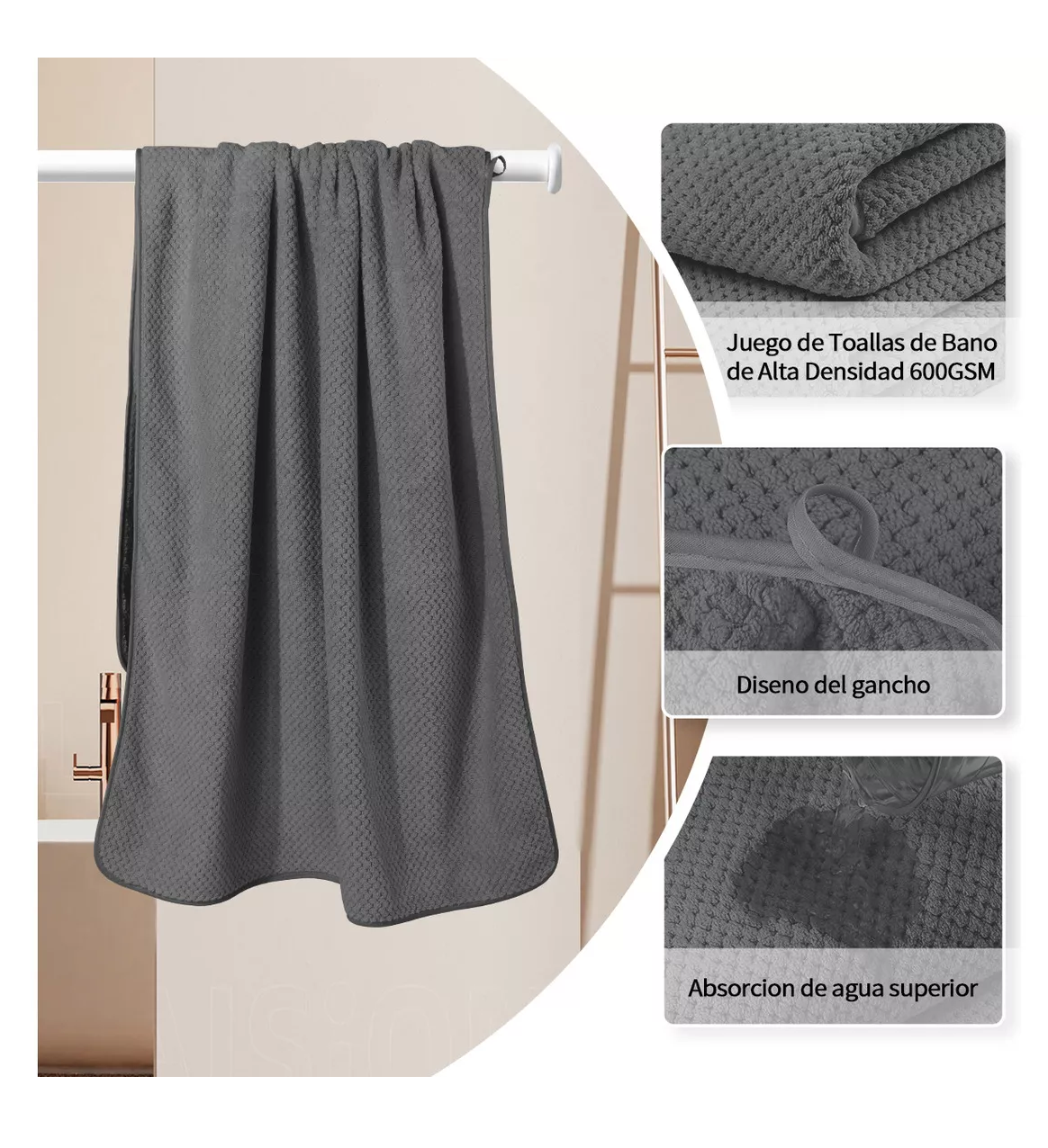 Foto 6 pulgar | Toallas De Baño Completo Grande 70×140 Cm 2 Piezas Gris Oscuro Y Marrón