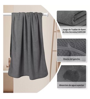 Foto 5 | Toallas De Baño Completo Grande 70×140 Cm 2 Piezas Gris Oscuro Y Marrón