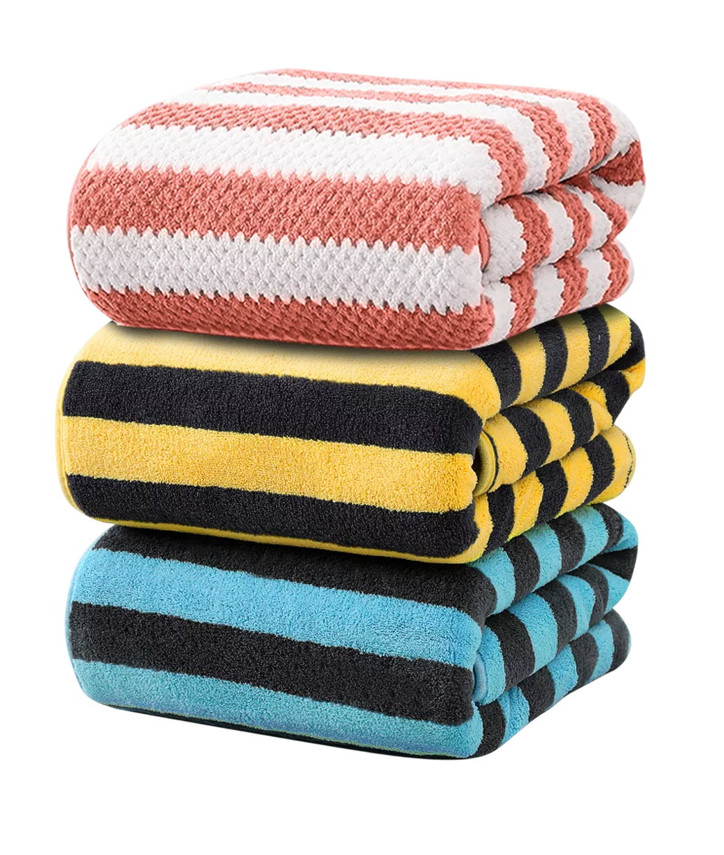 Foto 4 pulgar | Toallas De Baño Completo Grande Lana Rayadas 3 Piezas, Combination 2 Coral Amarillo Azul Negro