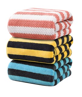 Foto 3 | Toallas De Baño Completo Grande Lana Rayadas 3 Piezas, Combination 2 Coral Amarillo Azul Negro