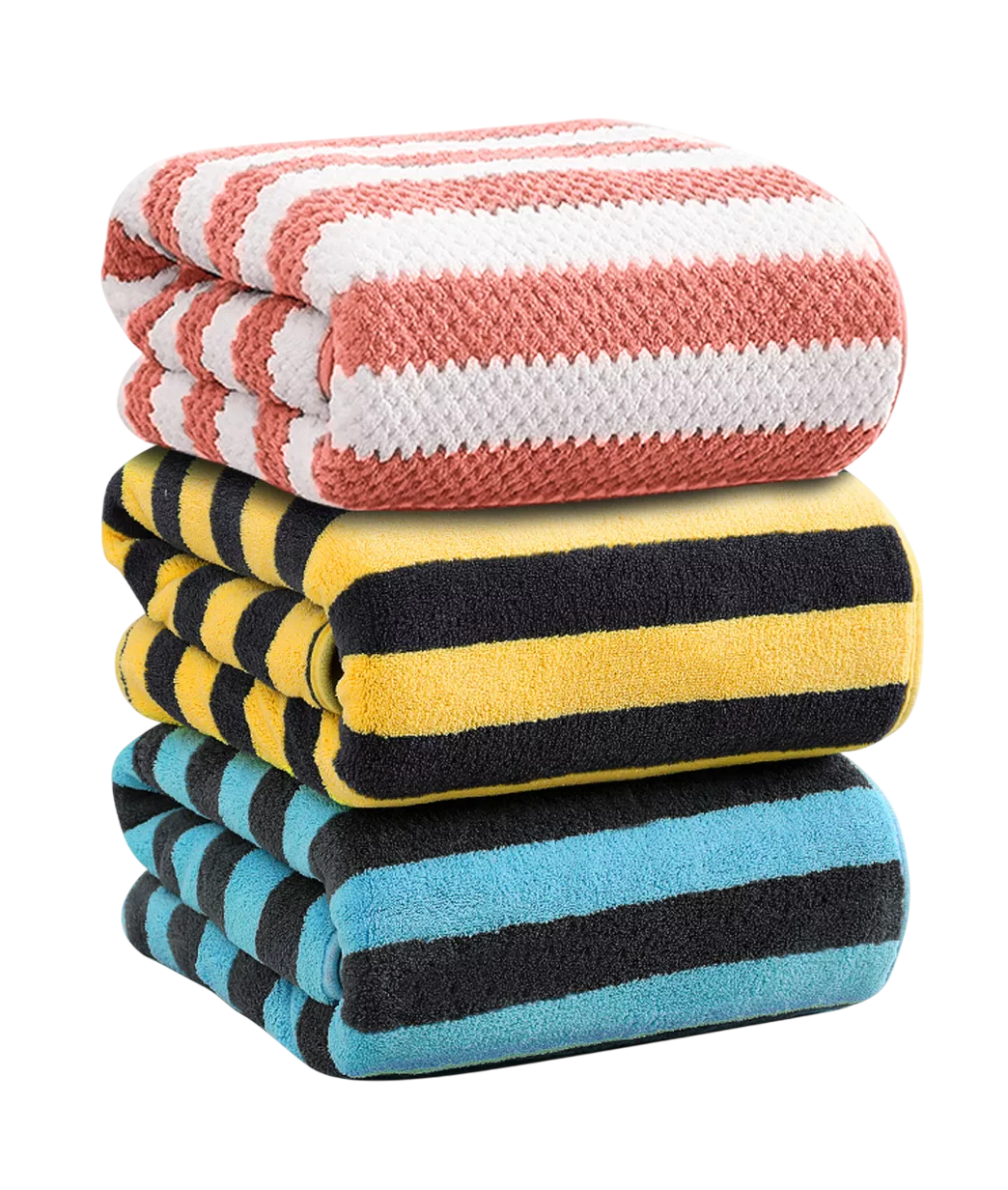 Foto 5 pulgar | Toallas De Baño Completo Grande Lana Rayadas 3 Piezas, Combination 2 Coral Amarillo Azul Negro