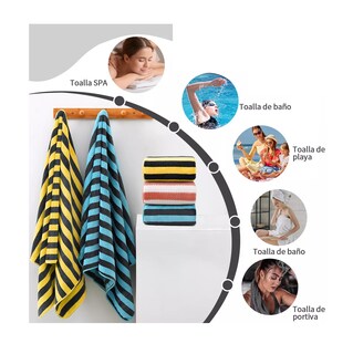 Foto 5 | Toallas De Baño Completo Grande Lana Rayadas 3 Piezas, Combination 2 Coral Amarillo Azul Negro