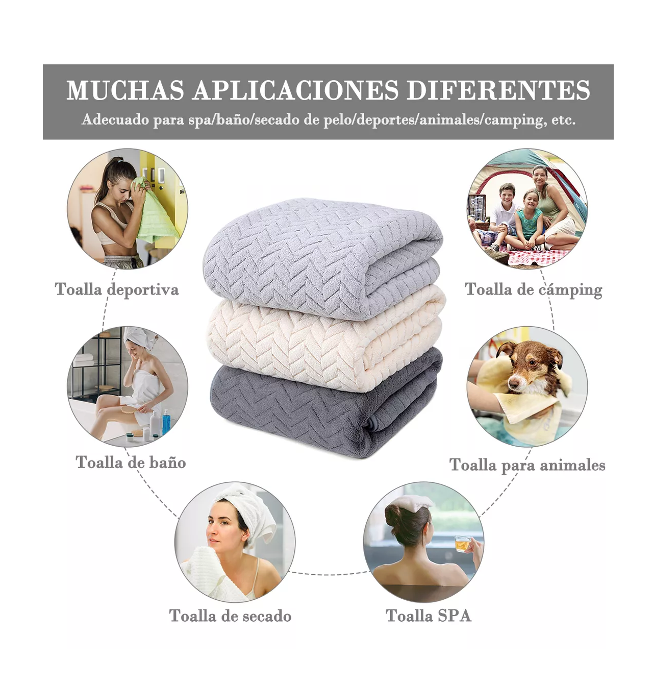 Foto 5 pulgar | Toallas De Baño Completo Grande 70×140 Cm 3 Piezas, Gris Oscuro+ Gris Claro + Beige