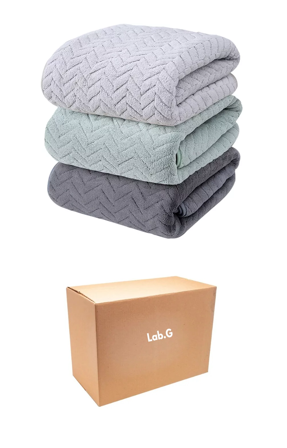 Toallas De Baño Completo Grande 70×140 Cm 3 Piezas, Gris Oscuro + Gris Claro + Verde