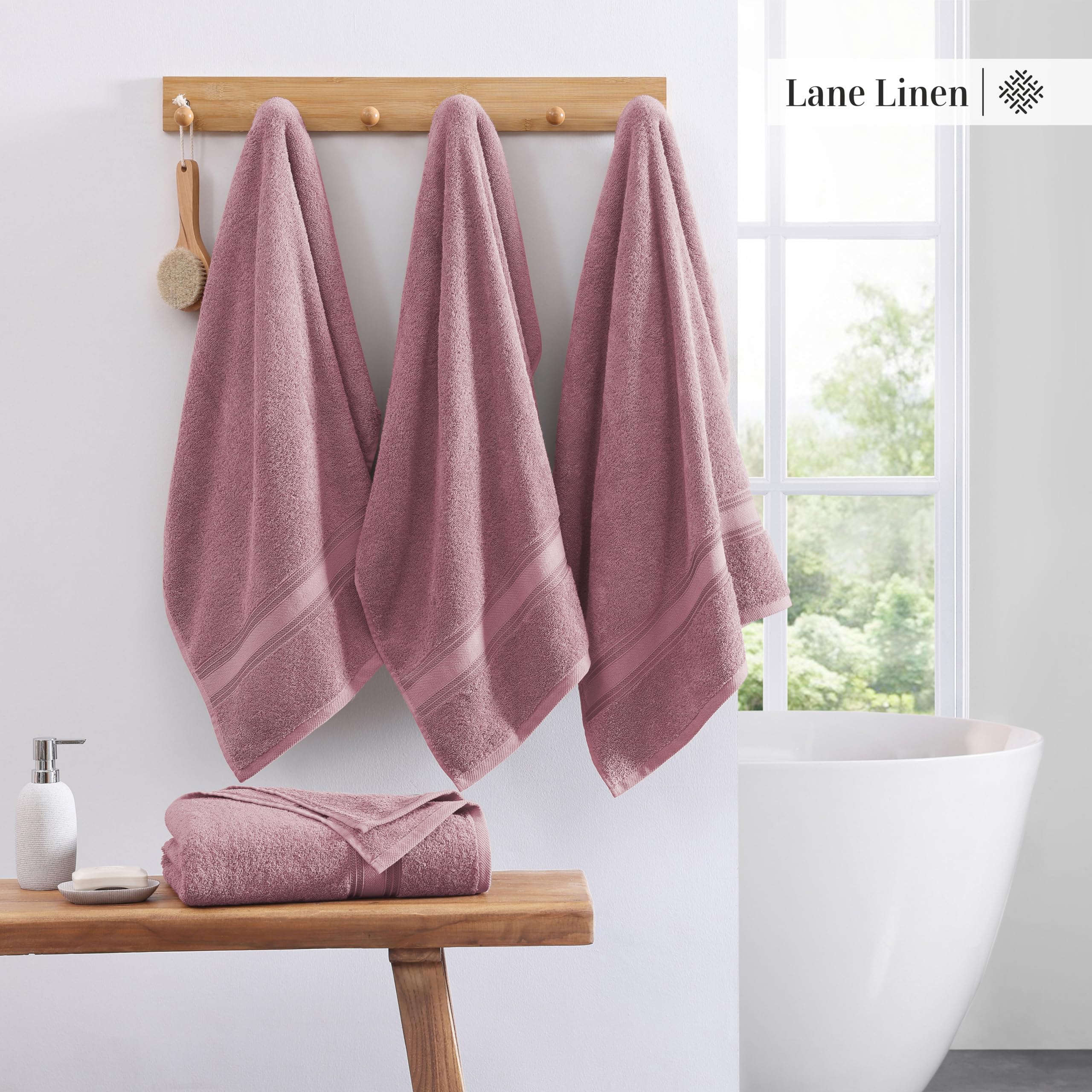Foto 3 | Toallas De Baño Lane Linen Wishful Mauve, 100% Algodón, 4 Piezas - Venta Internacional.