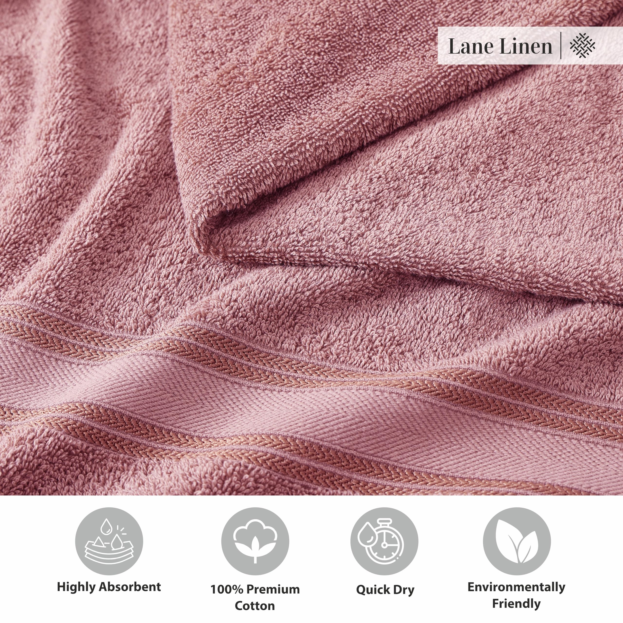 Foto 6 | Toallas De Baño Lane Linen Wishful Mauve, 100% Algodón, 4 Piezas - Venta Internacional.