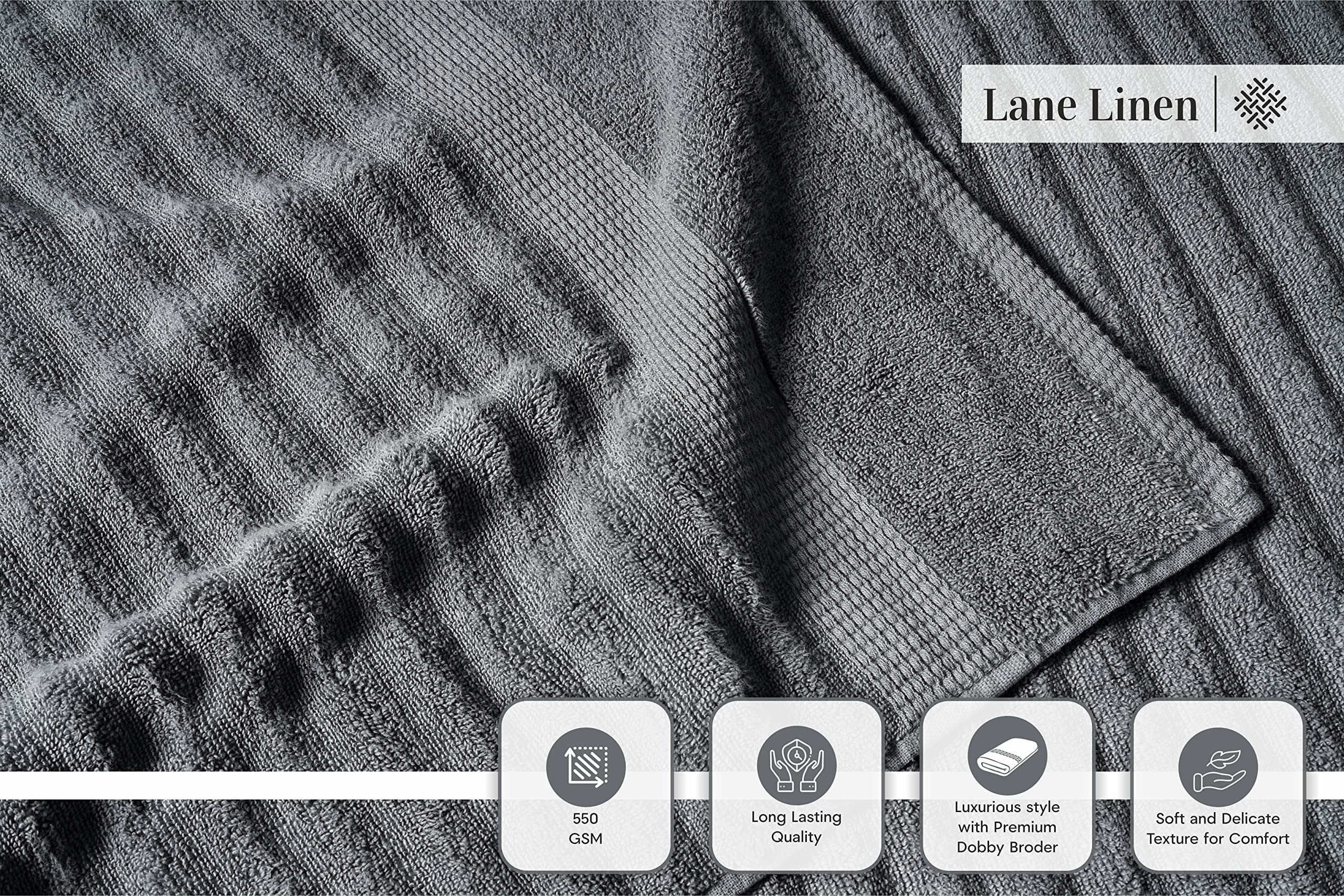 Foto 4 | Juego De Toallas Lane Linen 100% Algodón, 6 Piezas, Altamente Absorbentes, Gr. - Venta Internacional.