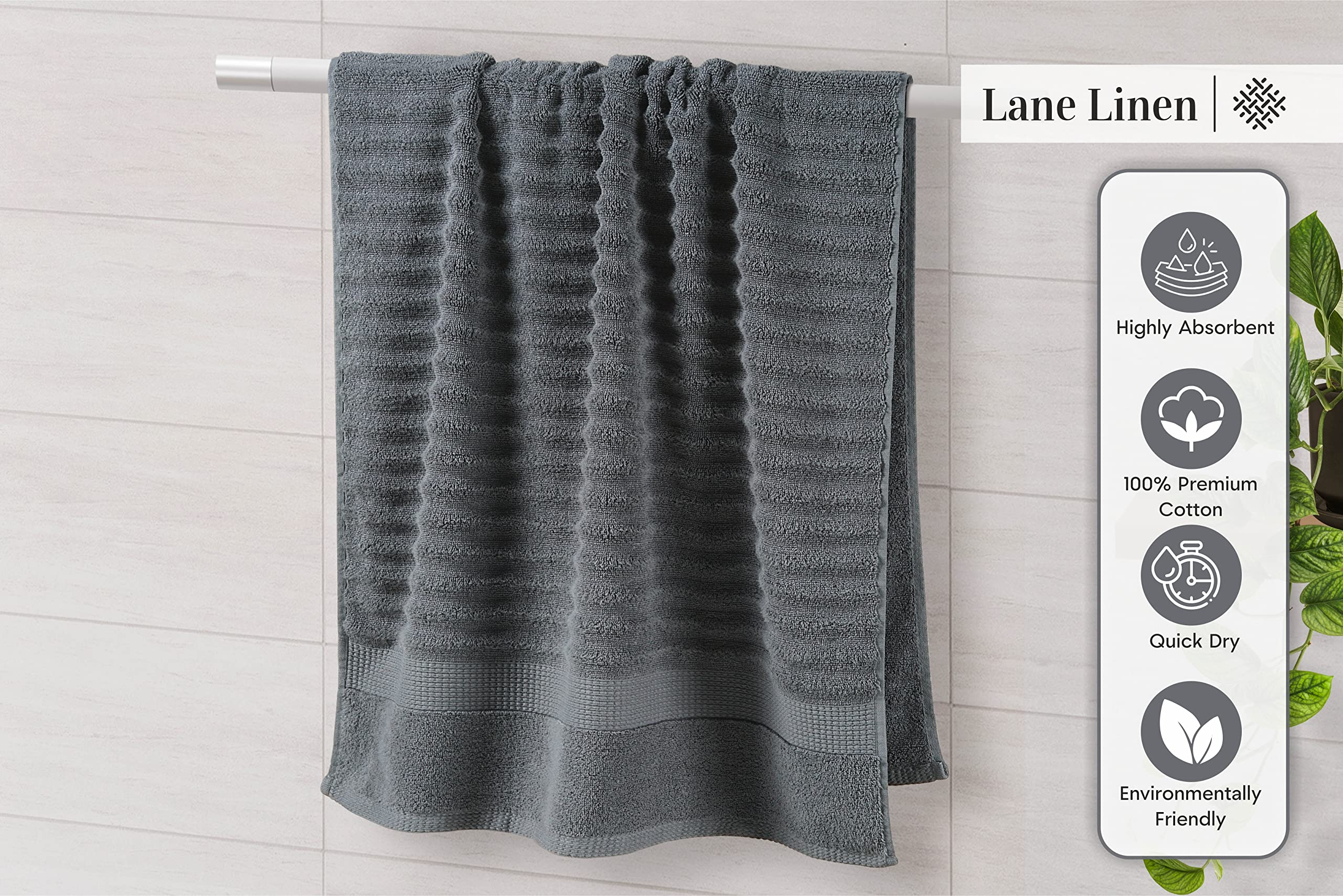 Foto 5 | Juego De Toallas Lane Linen 100% Algodón, 6 Piezas, Altamente Absorbentes, Gr. - Venta Internacional.