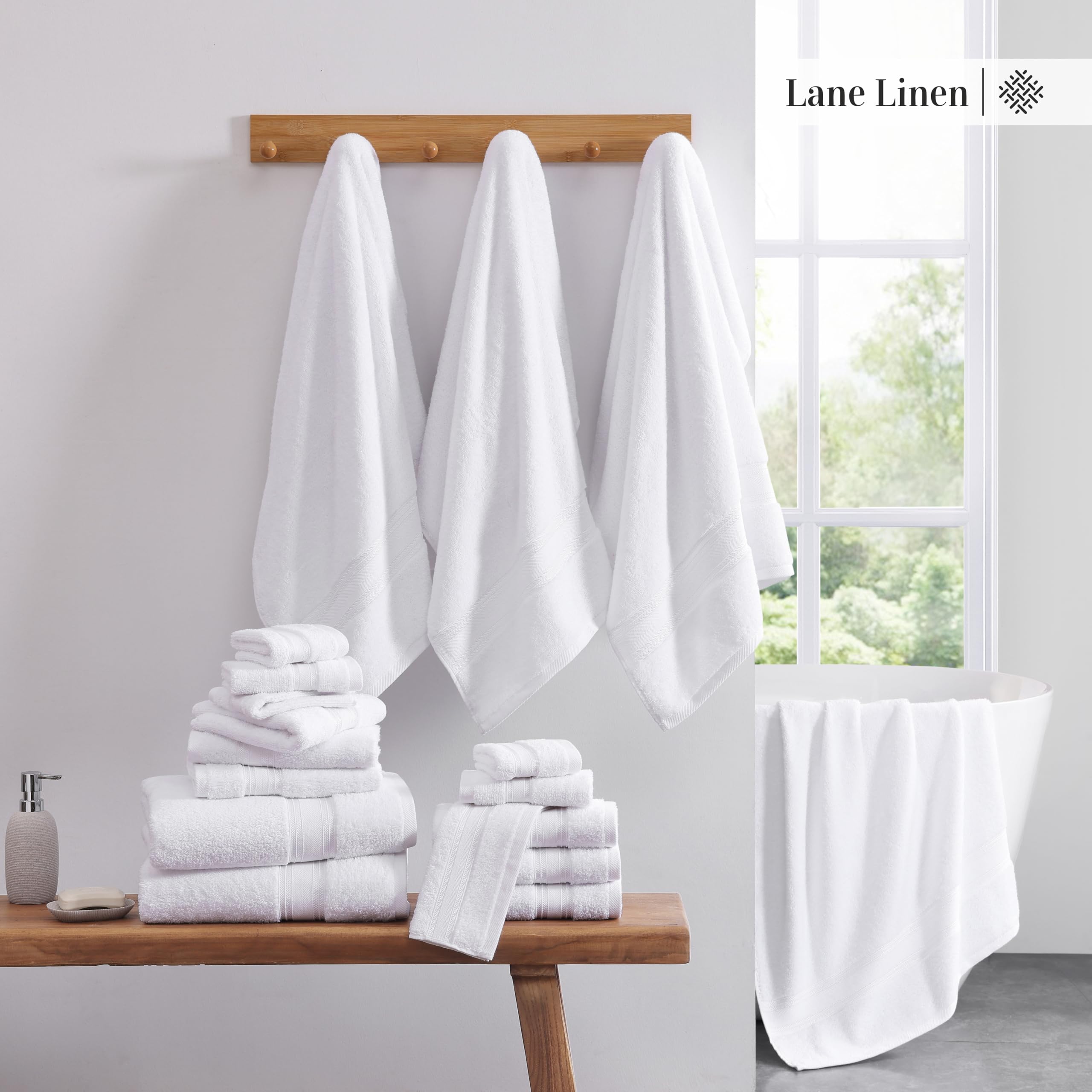 Foto 5 | Juego De Toallas De Baño Lane Linen Luxury, 12 Piezas, 100% Algodón, Color Blanco - Venta Internacional.