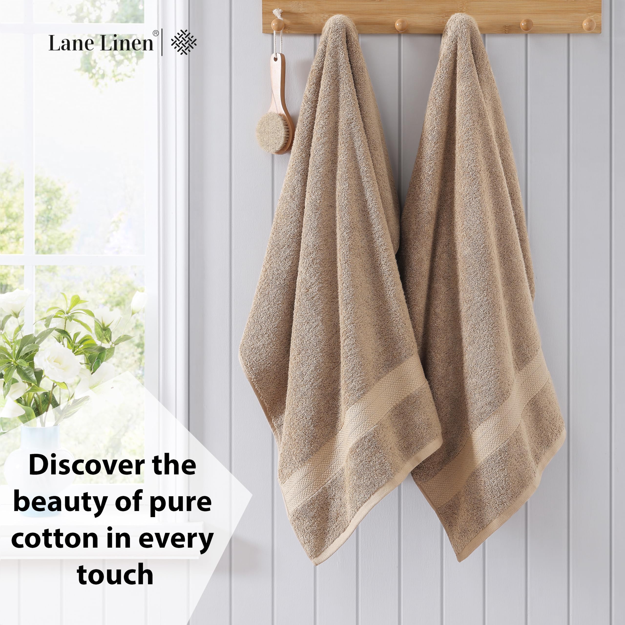 Foto 3 | Juego De Toallas De Baño Lane Linen, 100% Algodón, Extra Grandes, Paquete De 4, Color Topo - Venta Internacional.