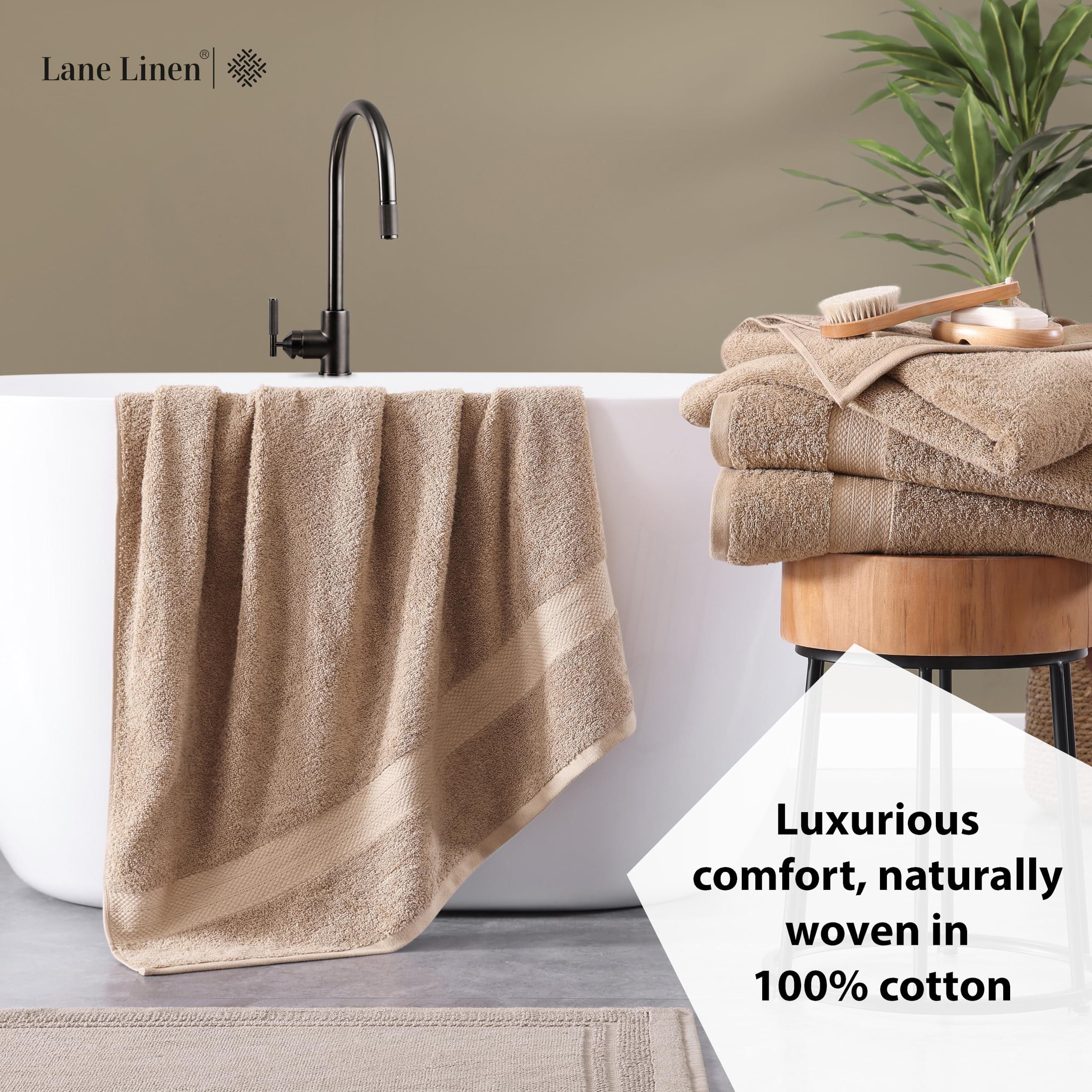Foto 4 | Juego De Toallas De Baño Lane Linen, 100% Algodón, Extra Grandes, Paquete De 4, Color Topo - Venta Internacional.