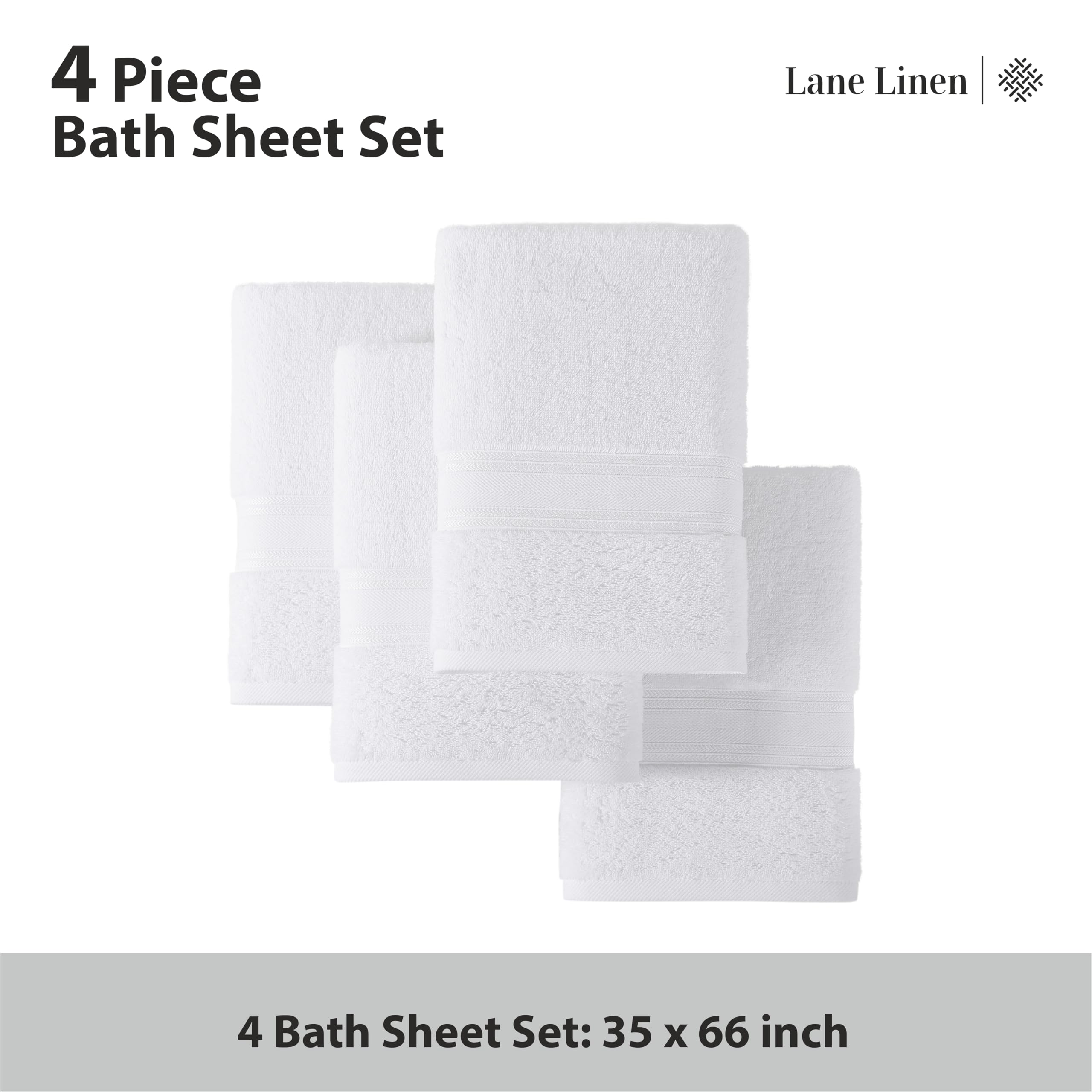 Foto 4 | Juego De 4 Toallas De Baño Lane Linen, Extra Grandes, 100% Algodón, Color Blanco - Venta Internacional.