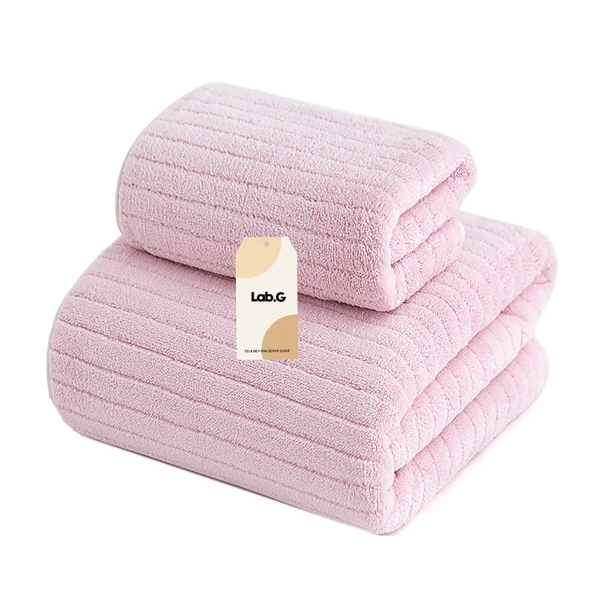 Set 2 Toallas Baño Microfibra, Lana Suave De Alta Densidad Lab.g Rosa