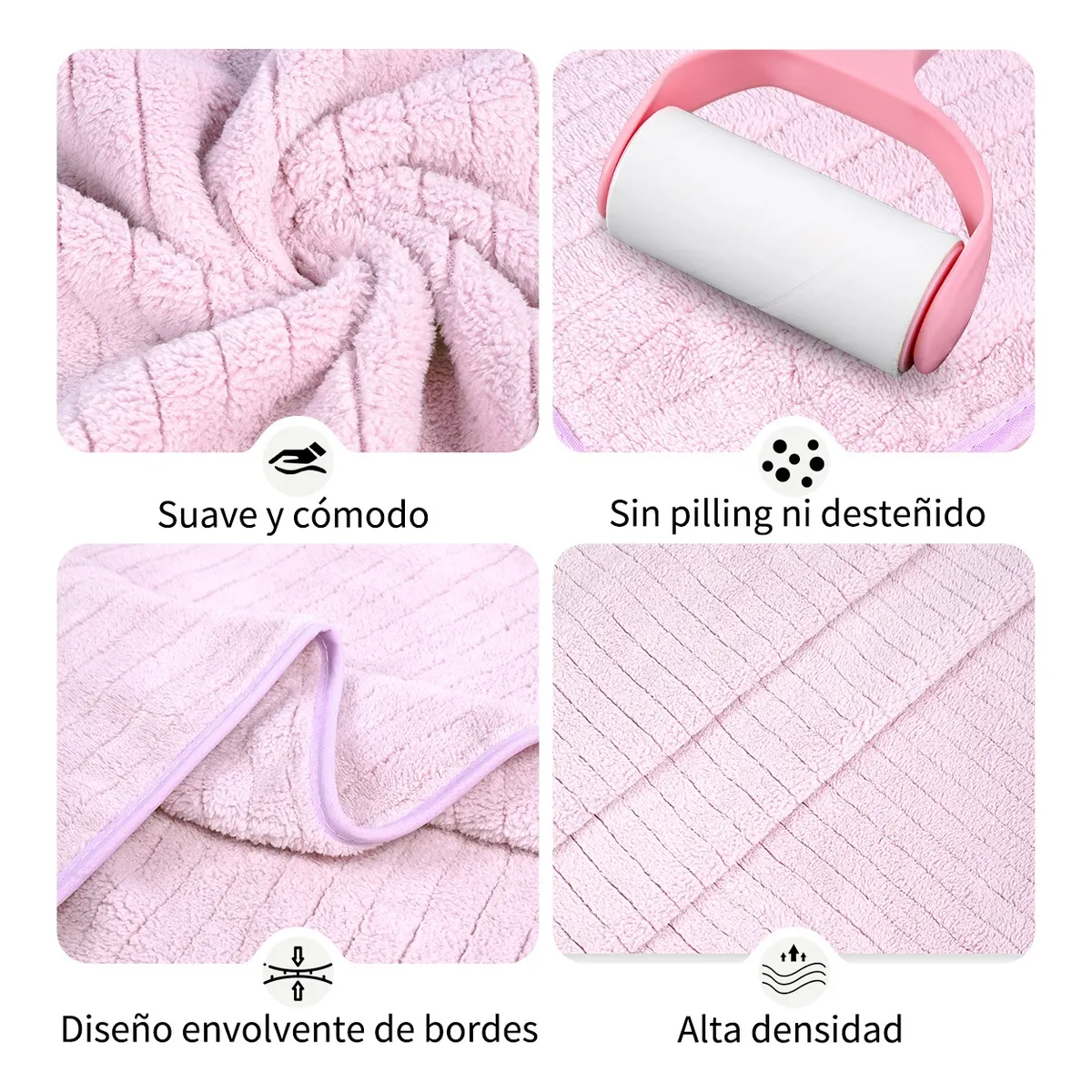 Foto 5 pulgar | Set 2 Toallas Baño Microfibra, Lana Suave De Alta Densidad Lab.g Rosa