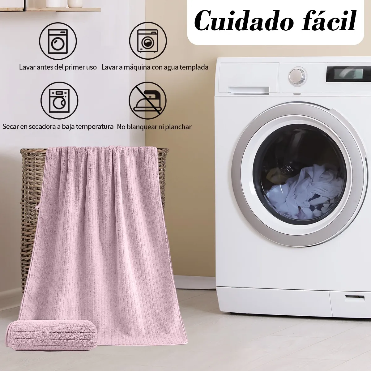 Foto 5 | Set 2 Toallas Baño Microfibra, Lana Suave De Alta Densidad Lab.g Rosa