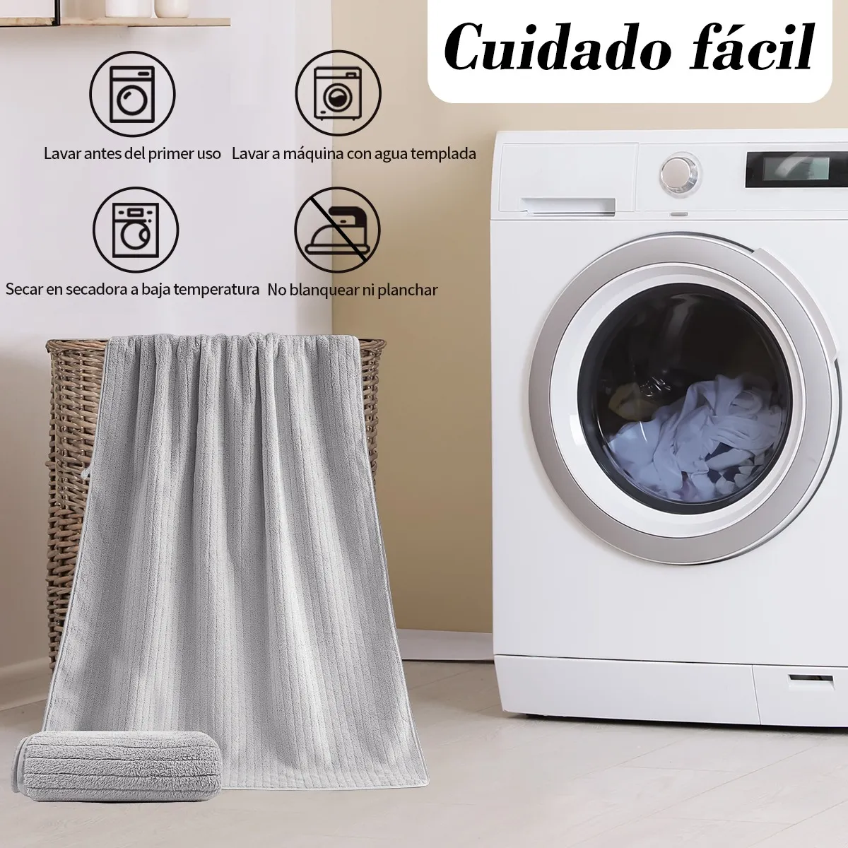 Foto 5 | Set 2 Toallas Baño Lana Suave De Alta Densidad Lab.g Gris