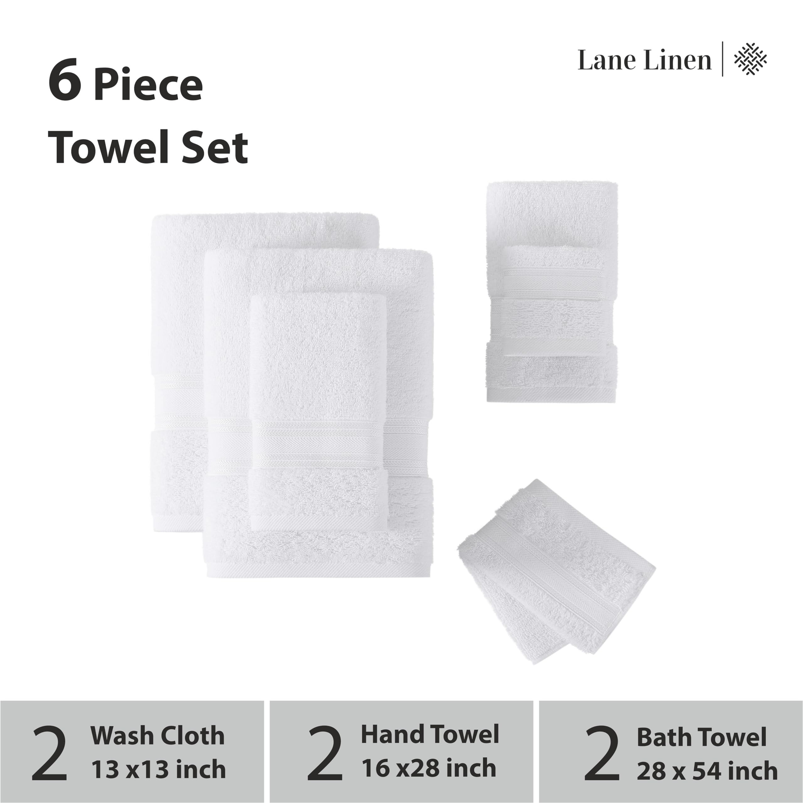 Foto 3 | Juego De Toallas De Baño Lane Linen Luxury  6 Piezas  100% Algodón  Color Blanco - Venta Internacional.