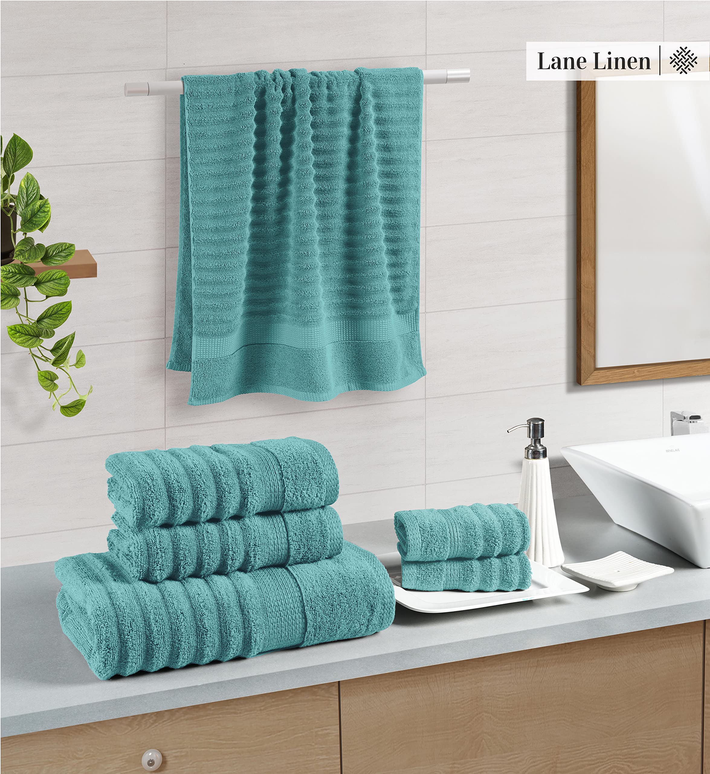 Foto 3 pulgar | Juego De Toallas Lane Linen Para Baño Grande  100% Algodón (juego De 6 Piezas)  Color Verde Azulado - Venta Internac
