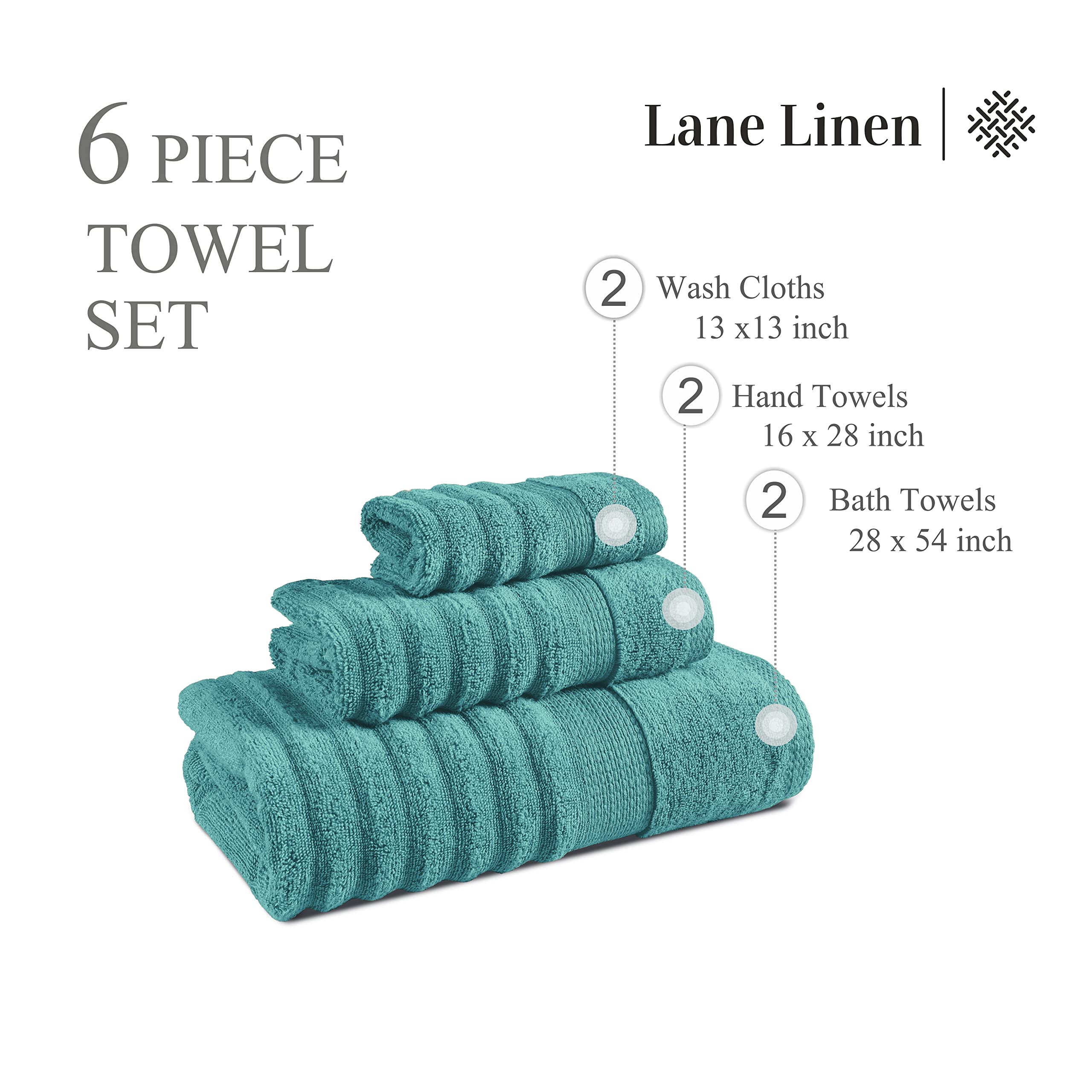 Foto 4 pulgar | Juego De Toallas Lane Linen Para Baño Grande  100% Algodón (juego De 6 Piezas)  Color Verde Azulado - Venta Internac