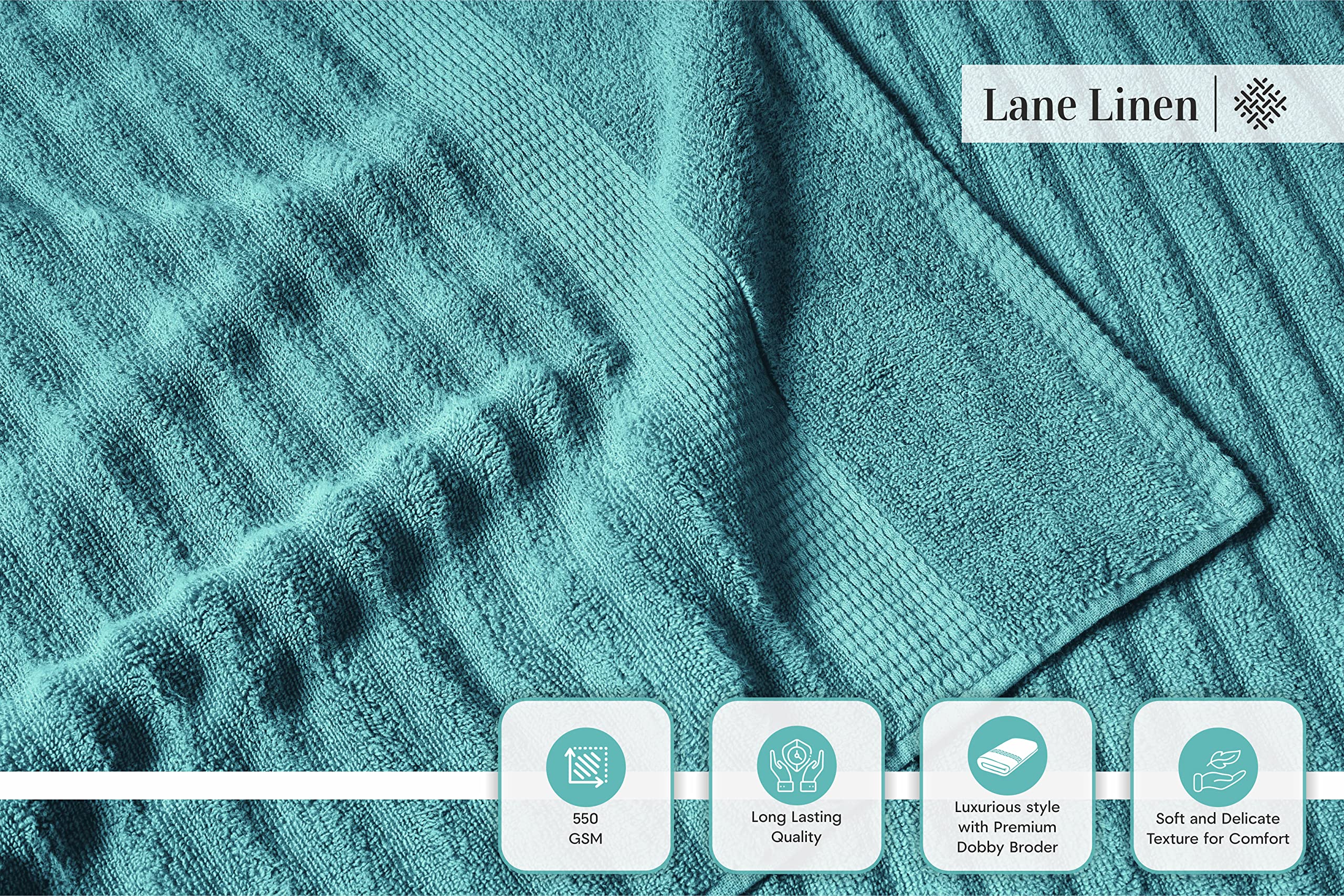 Foto 5 pulgar | Juego De Toallas Lane Linen Para Baño Grande  100% Algodón (juego De 6 Piezas)  Color Verde Azulado - Venta Internac