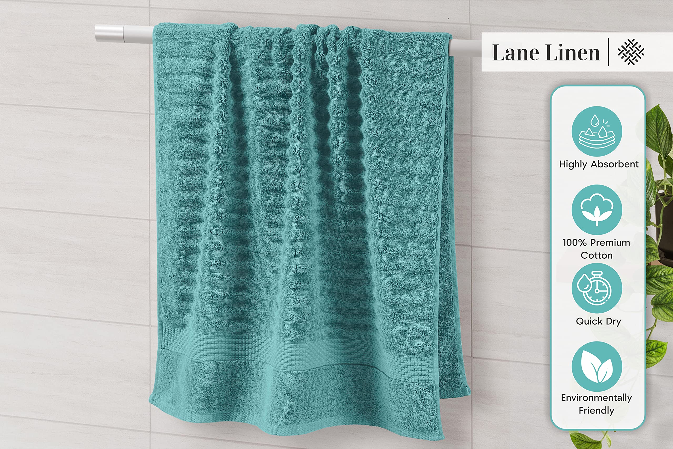 Foto 6 pulgar | Juego De Toallas Lane Linen Para Baño Grande  100% Algodón (juego De 6 Piezas)  Color Verde Azulado - Venta Internac