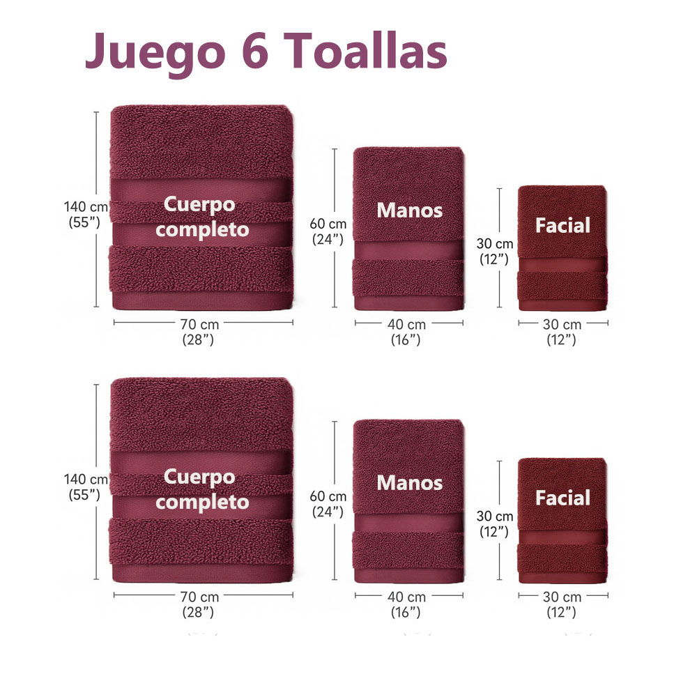 Foto 4 pulgar | Juego De 6 Toallas De Microfibra Suaves Y Absorbentes Vino| Cuerpo  Manos Y Facial | Kyuden Home