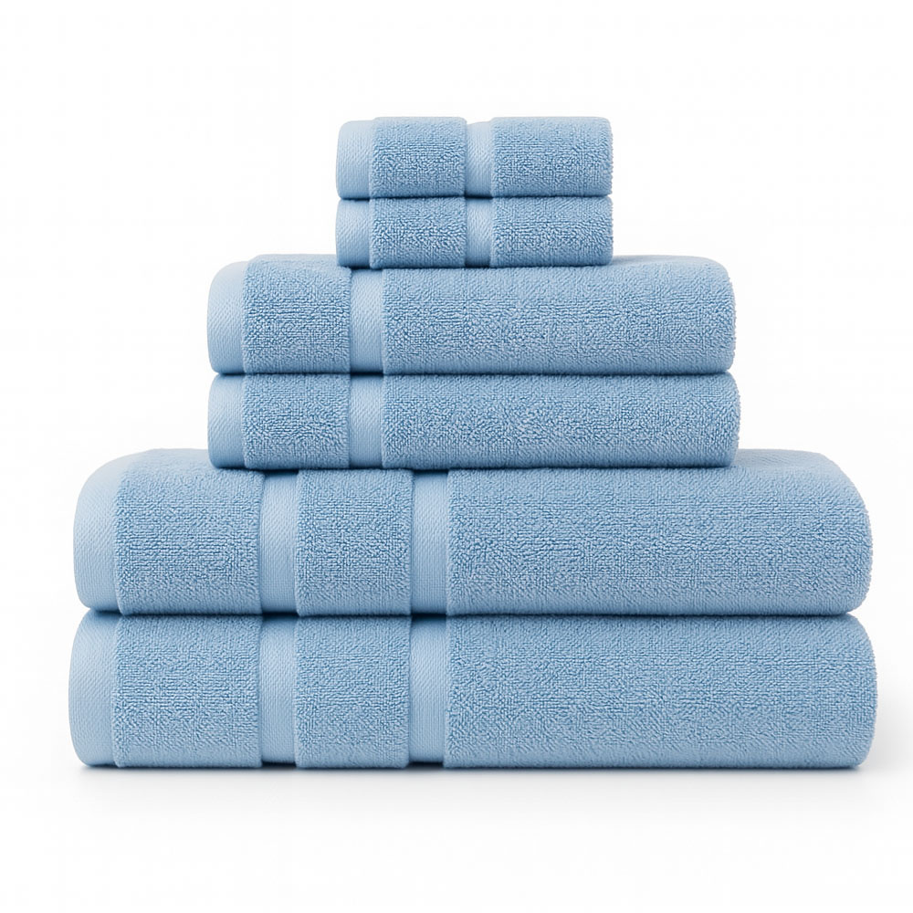 Juego De 6 Toallas De Microfibra Suaves Y Absorbentes Azul Pastel| Cuerpo  Manos Y Facial | Kyuden Home
