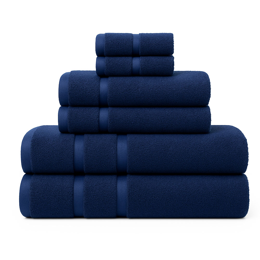 Juego De 6 Toallas De Microfibra Suaves Y Absorbentes Azul Marino| Cuerpo  Manos Y Facial | Kyuden Home