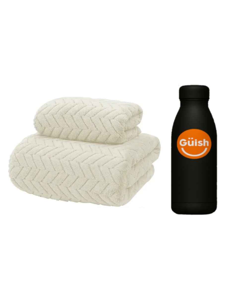 2pcs Tuallas Y Toalla Baño Completo Grande Lana Coral Suave Blanco + Termo Gratis Güish