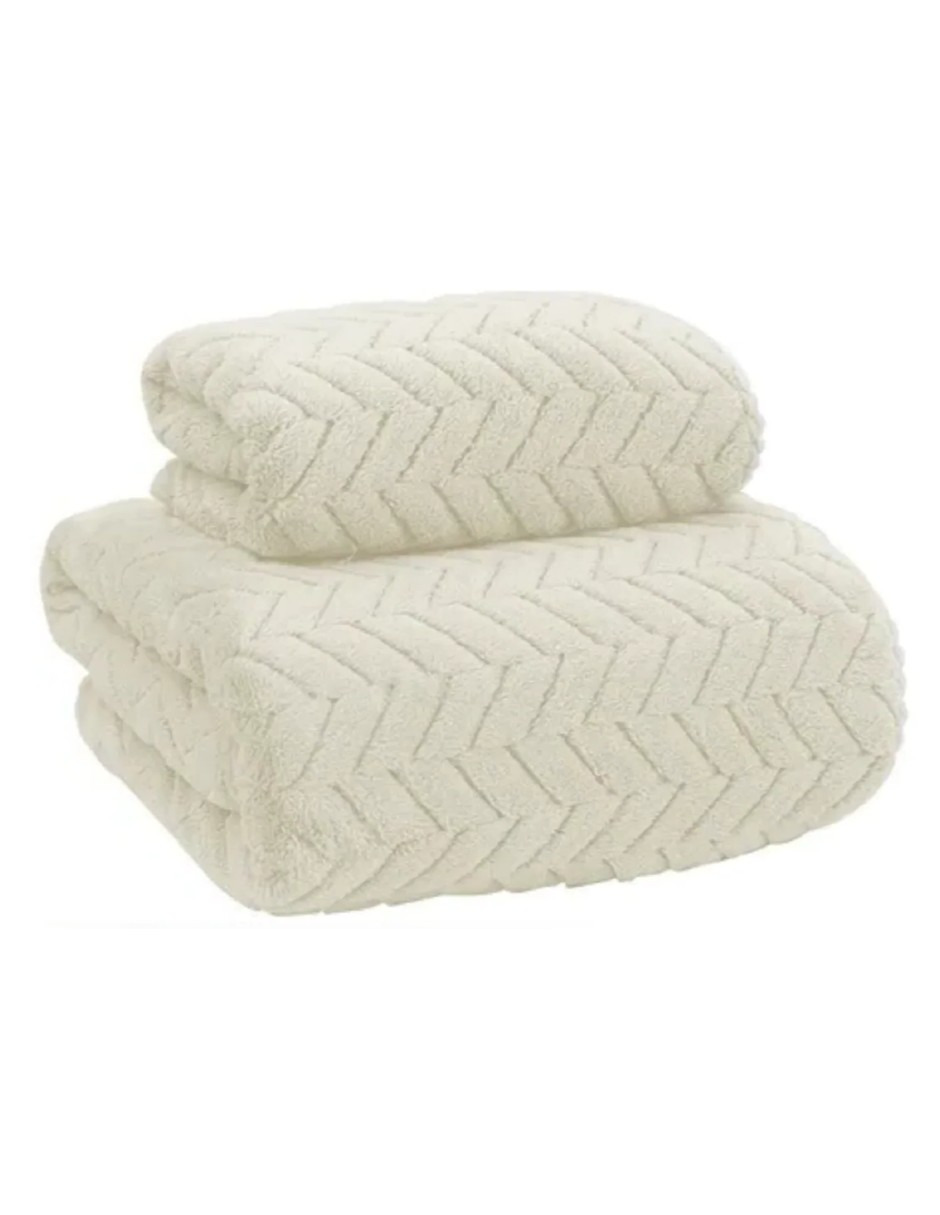 Foto 3 pulgar | 2pcs Tuallas Y Toalla Baño Completo Grande Lana Coral Suave Blanco + Termo Gratis Güish
