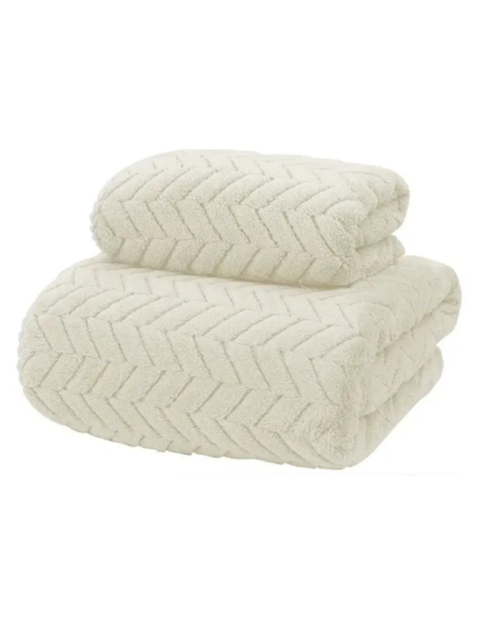 Foto 5 pulgar | 2pcs Tuallas Y Toalla Baño Completo Grande Lana Coral Suave Blanco + Termo Gratis Güish