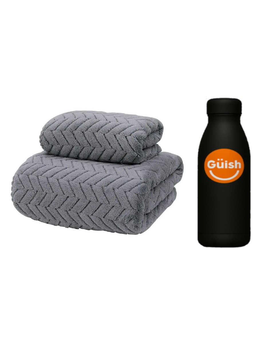 2pcs Tuallas Y Toalla Baño Completo Grande Lana Coral Suave Gris + Termo Gratis Güish