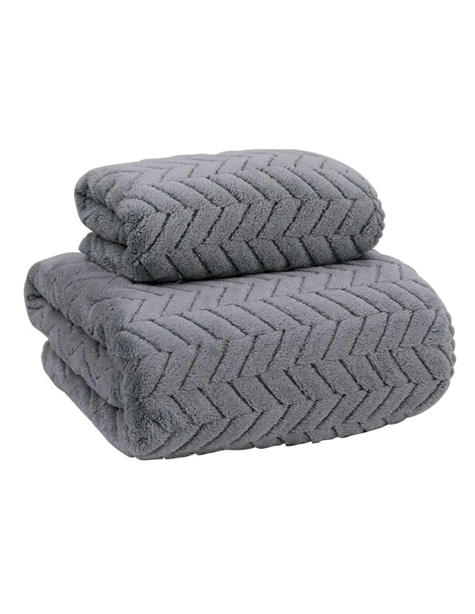 Foto 2 | 2pcs Tuallas Y Toalla Baño Completo Grande Lana Coral Suave Gris + Termo Gratis Güish