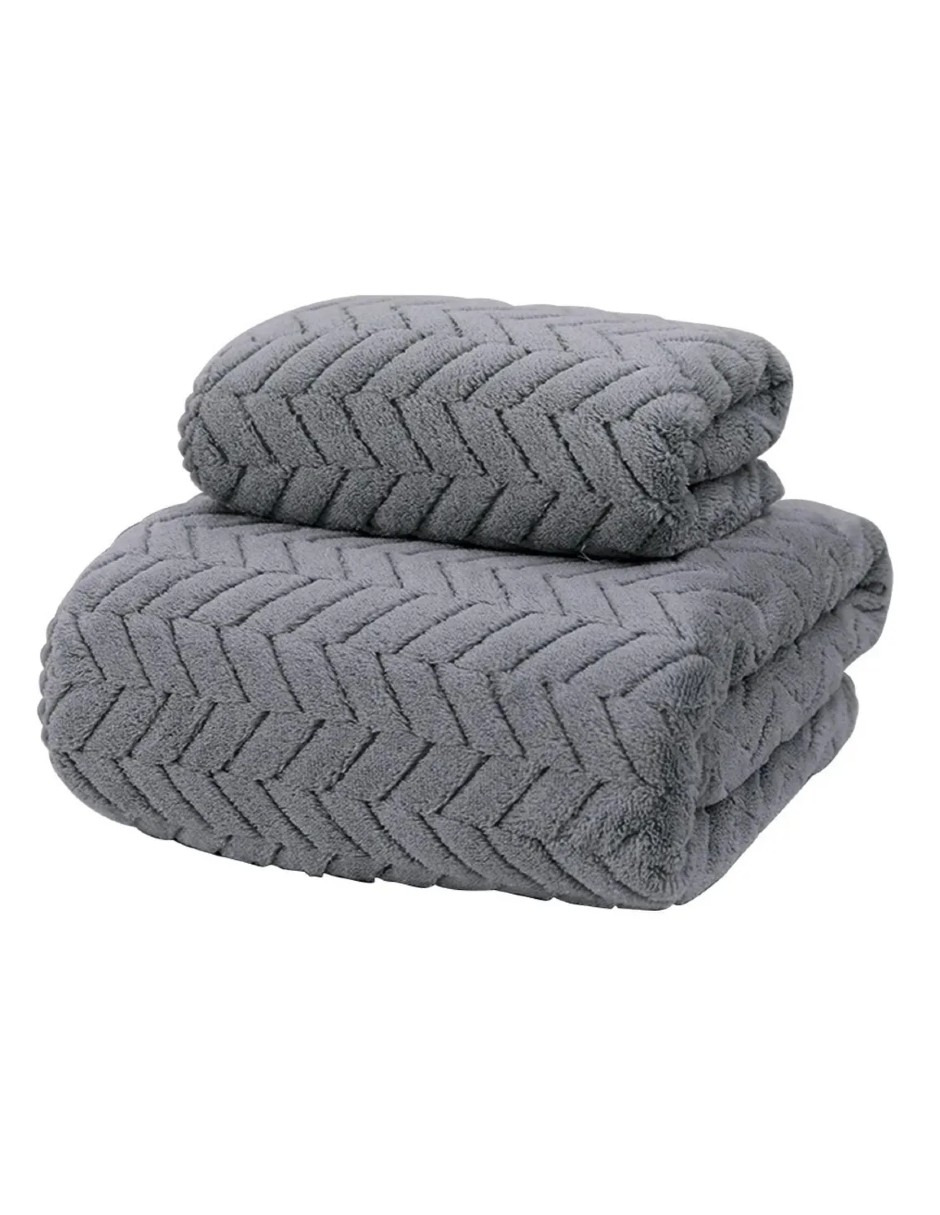 Foto 5 pulgar | 2pcs Tuallas Y Toalla Baño Completo Grande Lana Coral Suave Gris + Termo Gratis Güish
